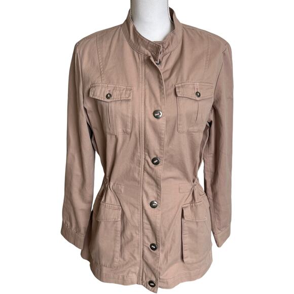 Coldwater Creek Jacket Medium Mauve PInk Cotton Drawstring Utility Zip Buttons - Picture 1 of 12